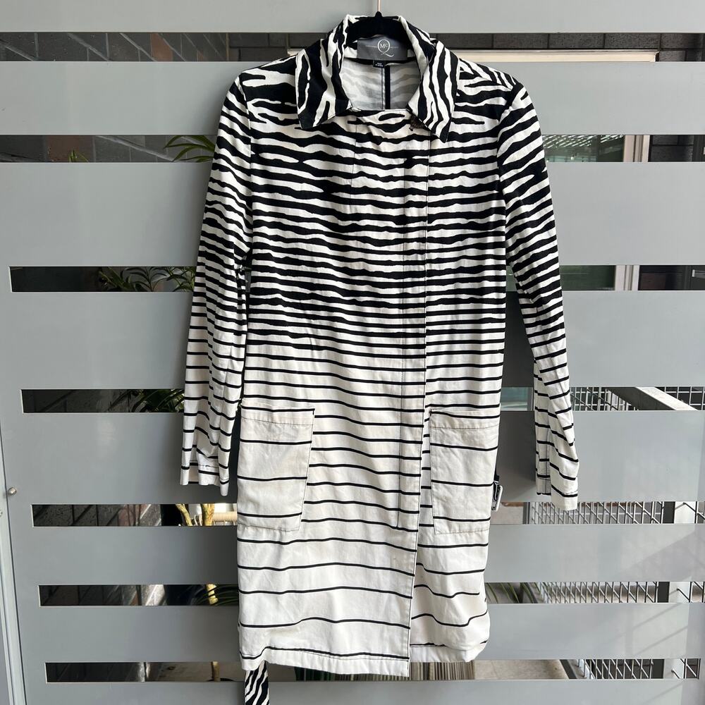 Alexander McQueen Vintage Black White Striped Belted Trench Coat - Picture 4 of 12